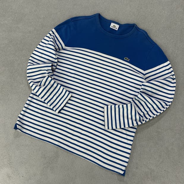 라코스테 스트라이프 긴팔 티셔츠 블루 m