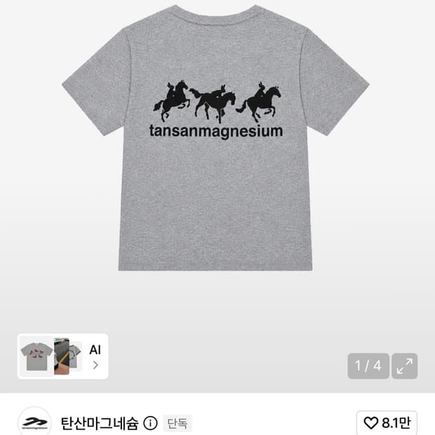 탄산마그네슘 홀스래빗 티셔츠 그레이 1