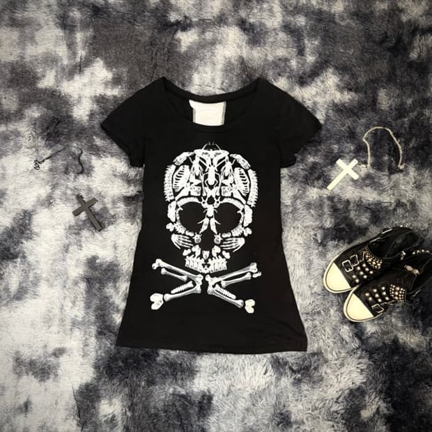 PUNK skull cross mesh web detail sleeve
