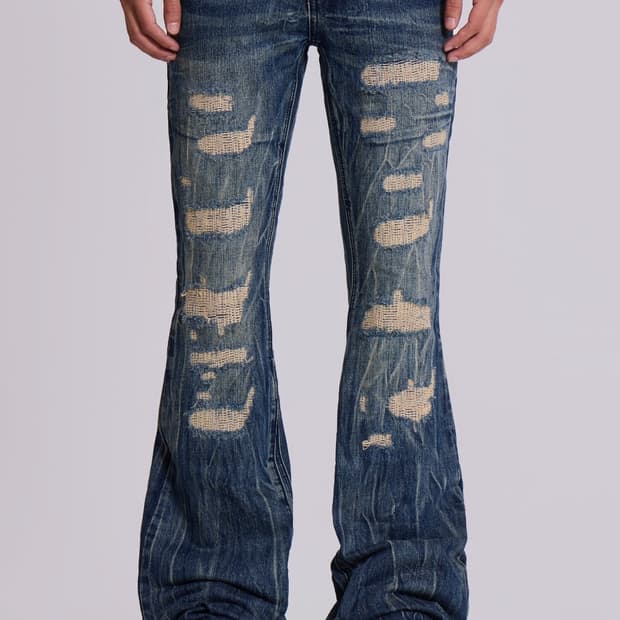 Jaded London 워시드 블루 레이스 플레어 진 W30