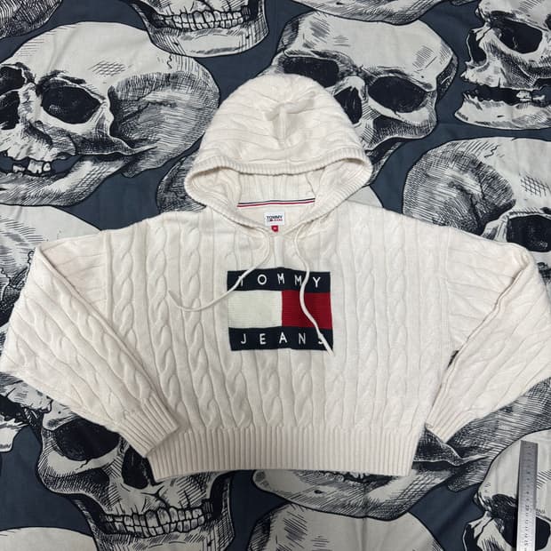 타미힐피거 진스 크롭 꽈배기니트 XS사이즈