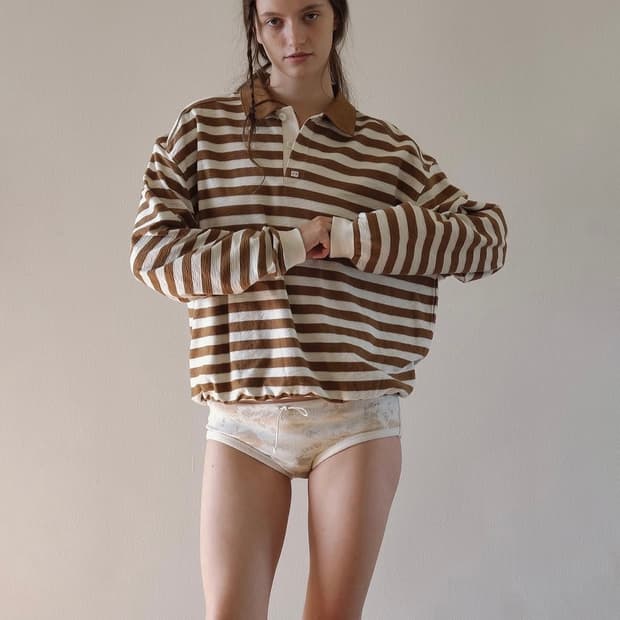 비아플레인 스트라이프 pk셔츠 브라운