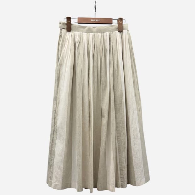 JPN VINTAGE 미디 플레어 스커트 린넨 투톤라인 디테일 아이보리