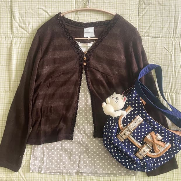 모리걸 빈티지 핀터레스트 도트나시 가디건 set 🤎🤍