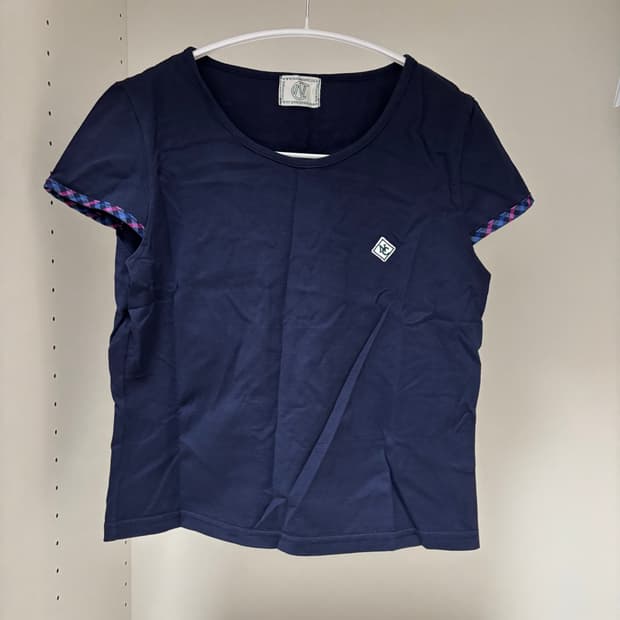 NOCONTENT 노컨텐츠 체크 슬리브 티 네이비 반팔 티셔츠 모리걸