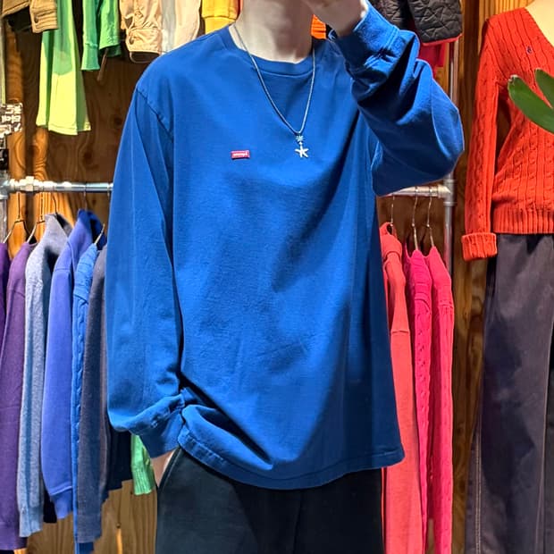 L SUPREME 슈프림 미니 박스로고 네이비 롱슬리브