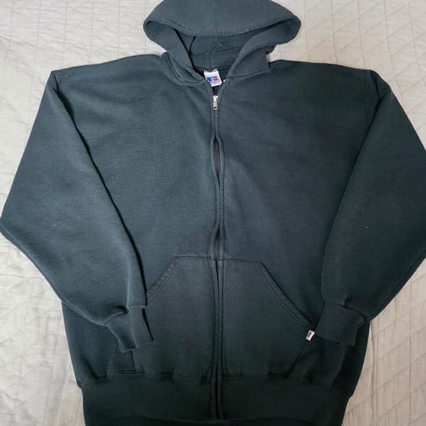 [XL] 90s 빈티지 러셀 애슬레틱 후드집업 블랙 ver.라이트 페이딩