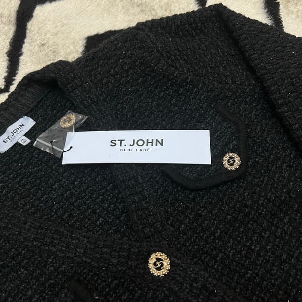 [XL]St.John 블루라벨 금장 트위드 니트 자켓/블랙