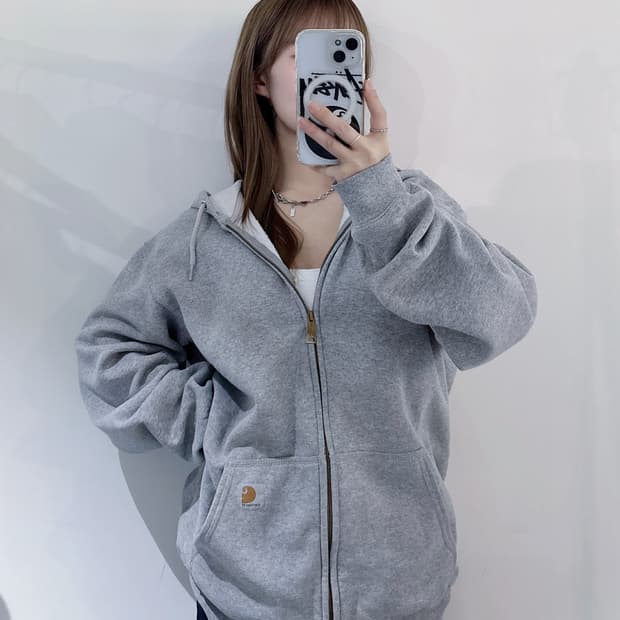 칼하트 그레이 스몰로고 후드집업