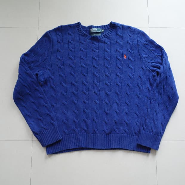 90s 폴로 랄프로렌 케이블 니트 블루 XL
