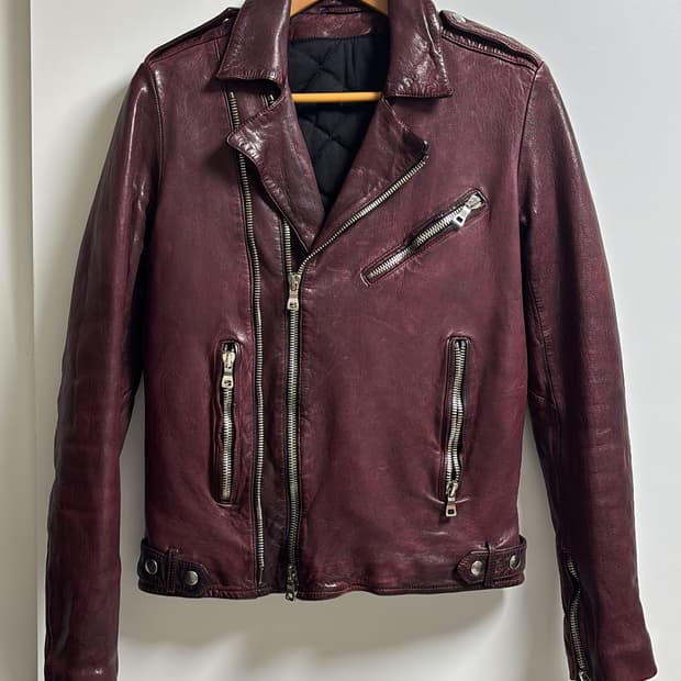 발망 램스킨 버건디 라이더자켓 