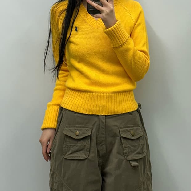 폴로 랄프로렌 옐로우 브이넥 니트