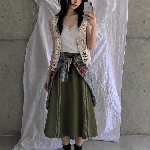 보헤미안 그린 스커트 코디 set