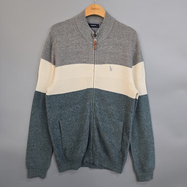 헤지스(HAZZYS) 집업 니트 가디건 배색 100