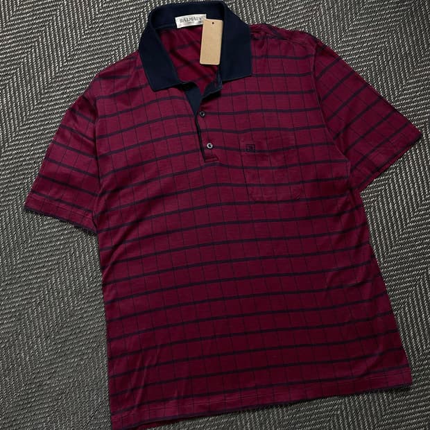 90s 발망 아카이브 체크 패턴 카라넥 반팔 티셔츠y 4535