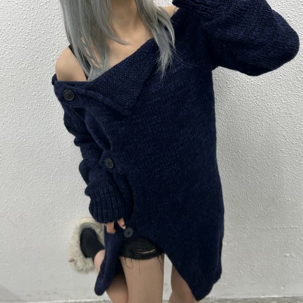 비비안웨스트우드 언발란스 네이비 버튼 울 니트 가디건 S