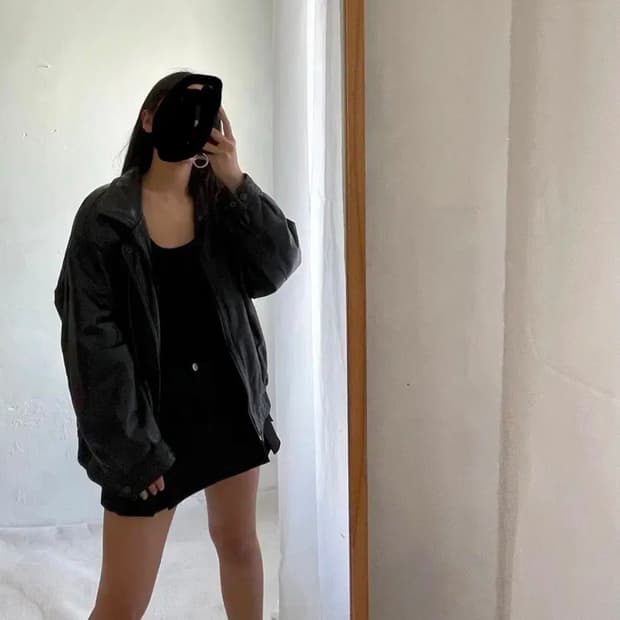 빈티지 블랙 레더 봄버 자켓