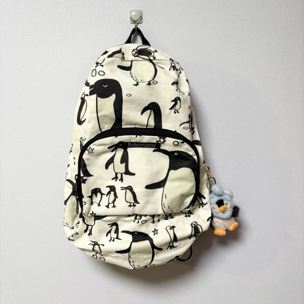 bohemians 와글와글 펭귄 백팩 가방 모리걸 일본 빈티지 코디 도트