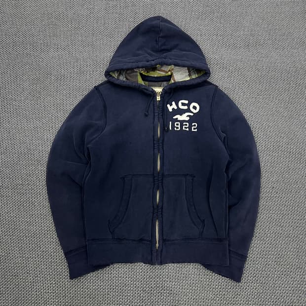 홀리스터 체크누빔 네이비 후드집업