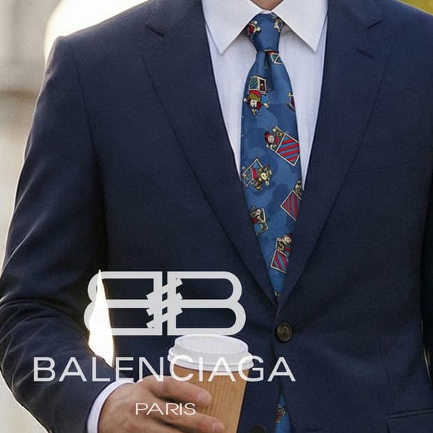 발렌시아가 실크 블루 서커스 모티브 넥타이 10cm A+등급 K1904
