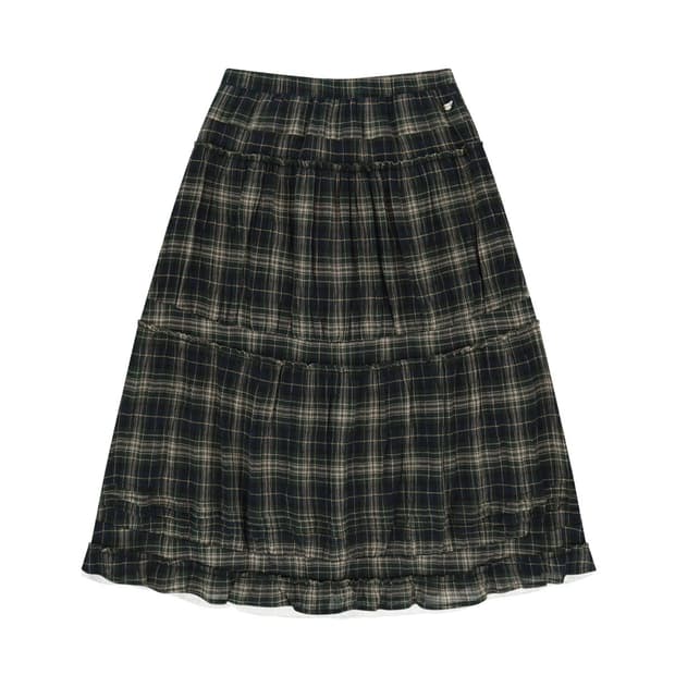 SHIRRING MIDI SKIRT CHECK