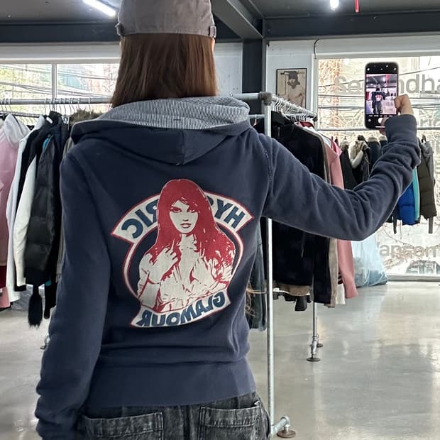 히스테릭글래머 히스걸 리버시블 스트라이프 후드집업