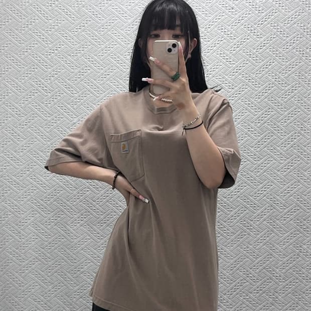 칼하트 빈티지 캐주얼 오트밀 베이지 포켓 워크 반팔티 M C13719