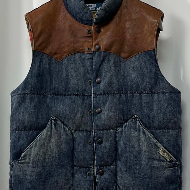 폴로 랄프로렌 사우스 웨스턴 레더 요크 아즈텍 데님 베스트 자켓
