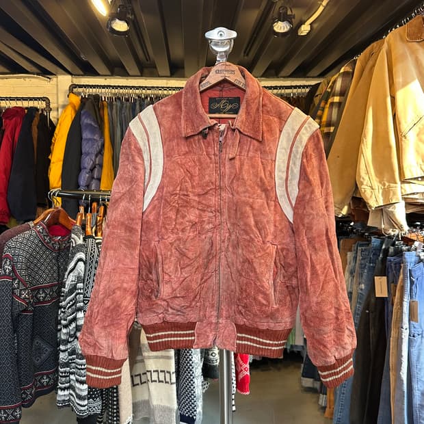 Old 헤비 리얼 레더 스웨이드 모터사이클 레이싱 자켓