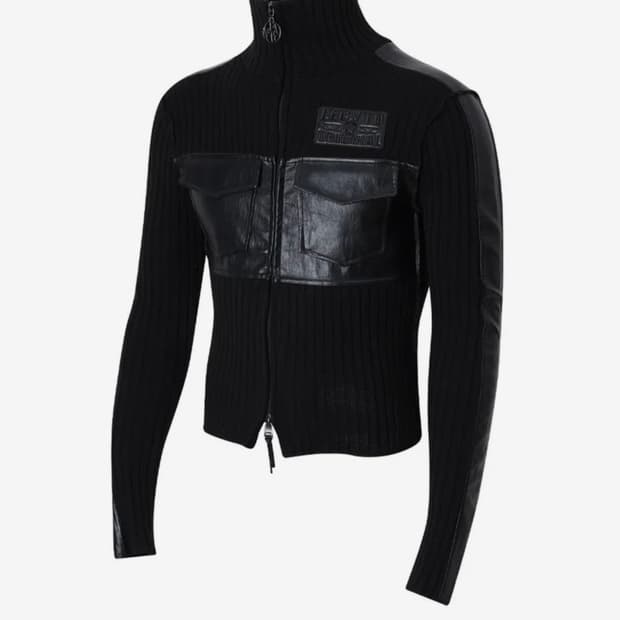 레씨토 Fabric Mix Neck Zip Up_[Black]