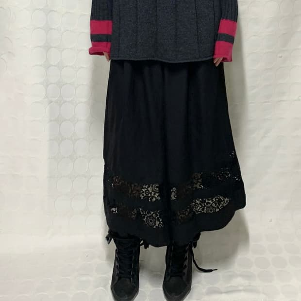 comme des garçons 울 레이스 배색 와이드 팬츠