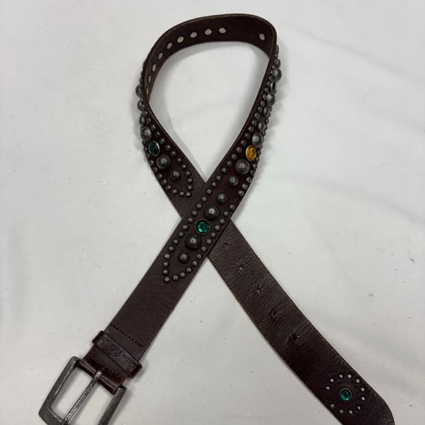 빈티지 리얼레더 큐빅 스터드 웨스턴 벨트
