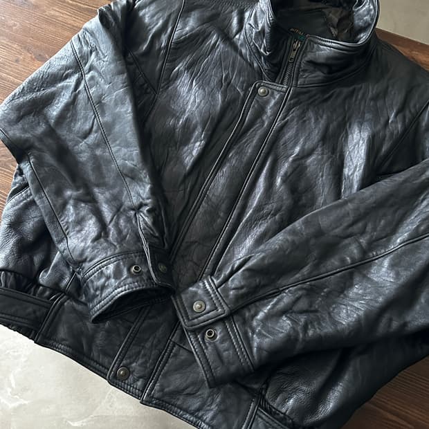 90s 빈티지 하이넥 레더 블루종 