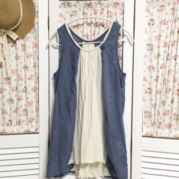 빈티지 블루 바선생깔 슬리브리스