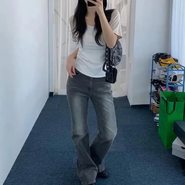 유데모닉 캣 워싱 부츠컷 팬츠