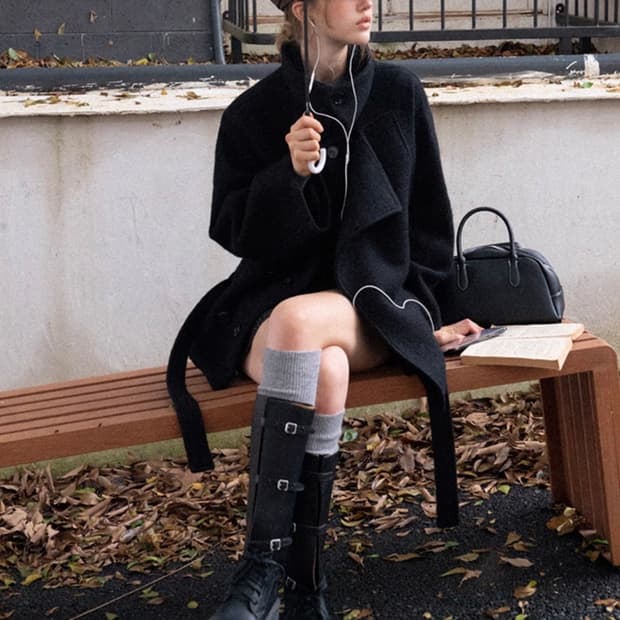 [새상품] Eggka 에그카 캐주얼 울 블랜드 숏 코트 블랙 S