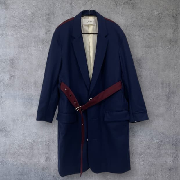 줄리앙 데이비드 Julien David 네이비 버건디 배색 울 코트 XS