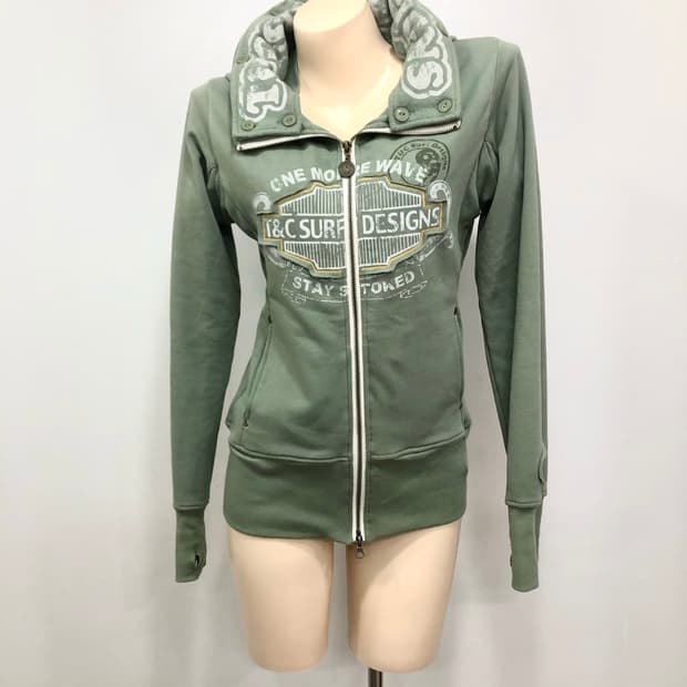 mint khaki lettering y2k two-way zip up