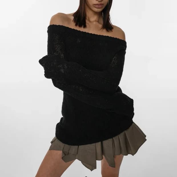 블랙업 엘리아 오프숄더 니트 원피스 블랙
