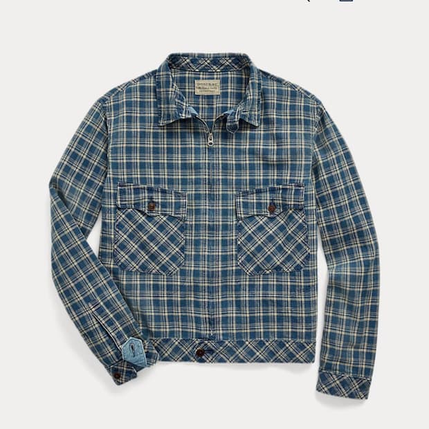 RRL 더블알엘 인디고 체크 리넨 코튼 자켓 M 린넨자켓