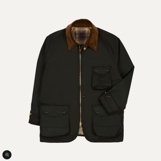 A. Levine의 Drake's 블랙 왁스 코팅 커버올 재킷 (36)