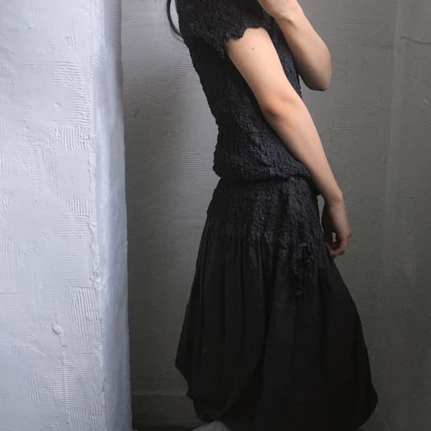 Issey Miyake 이세이미야케 블랙차콜컬러 링클 셋업