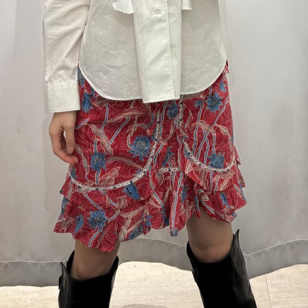 이자벨마랑 레드 플로럴 비즈 스커트