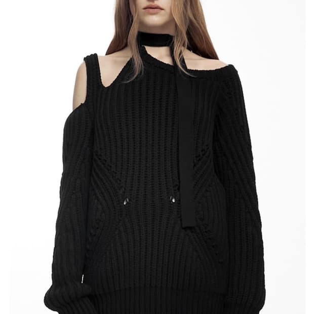 나체 슬릿 타이 니트 SLIT TIE KNIT BLACK