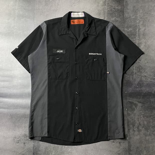 DICKIES 디키즈 블랙 배색패널 워크 반팔셔츠 A01298