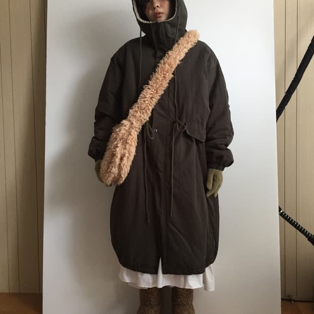 더기 맥시 후드 야상 점퍼 카키