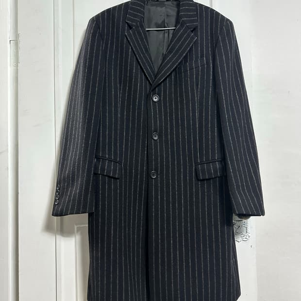 DKNY 스트라이프 캐시미어 블랜드 싱글코트