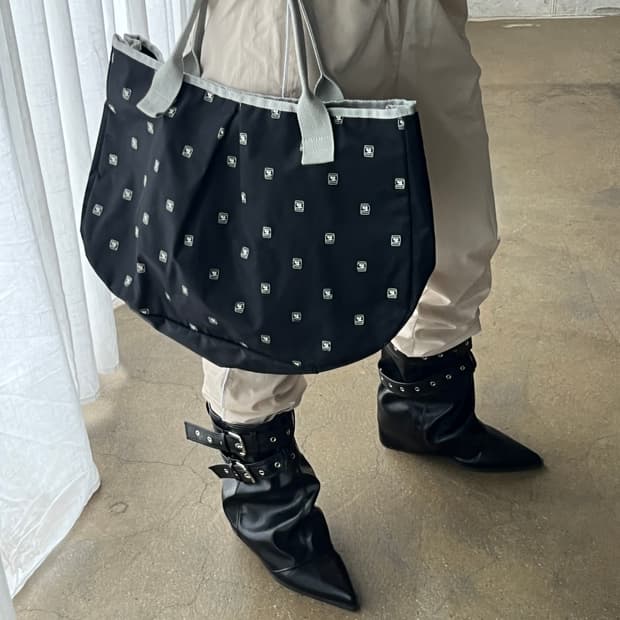 00s Courreges 꾸레쥬 로고 패턴 나일론 백