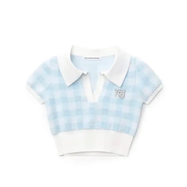 알렉산더왕 깅엄 체크 크롭 테리 니트 탑