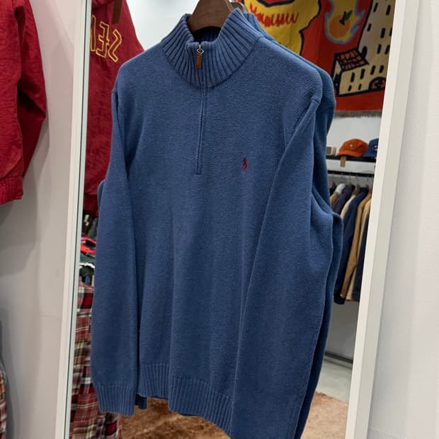 Polo RL 폴로 랄프로렌 하프넥 쿼터 집업 니트 (blue)